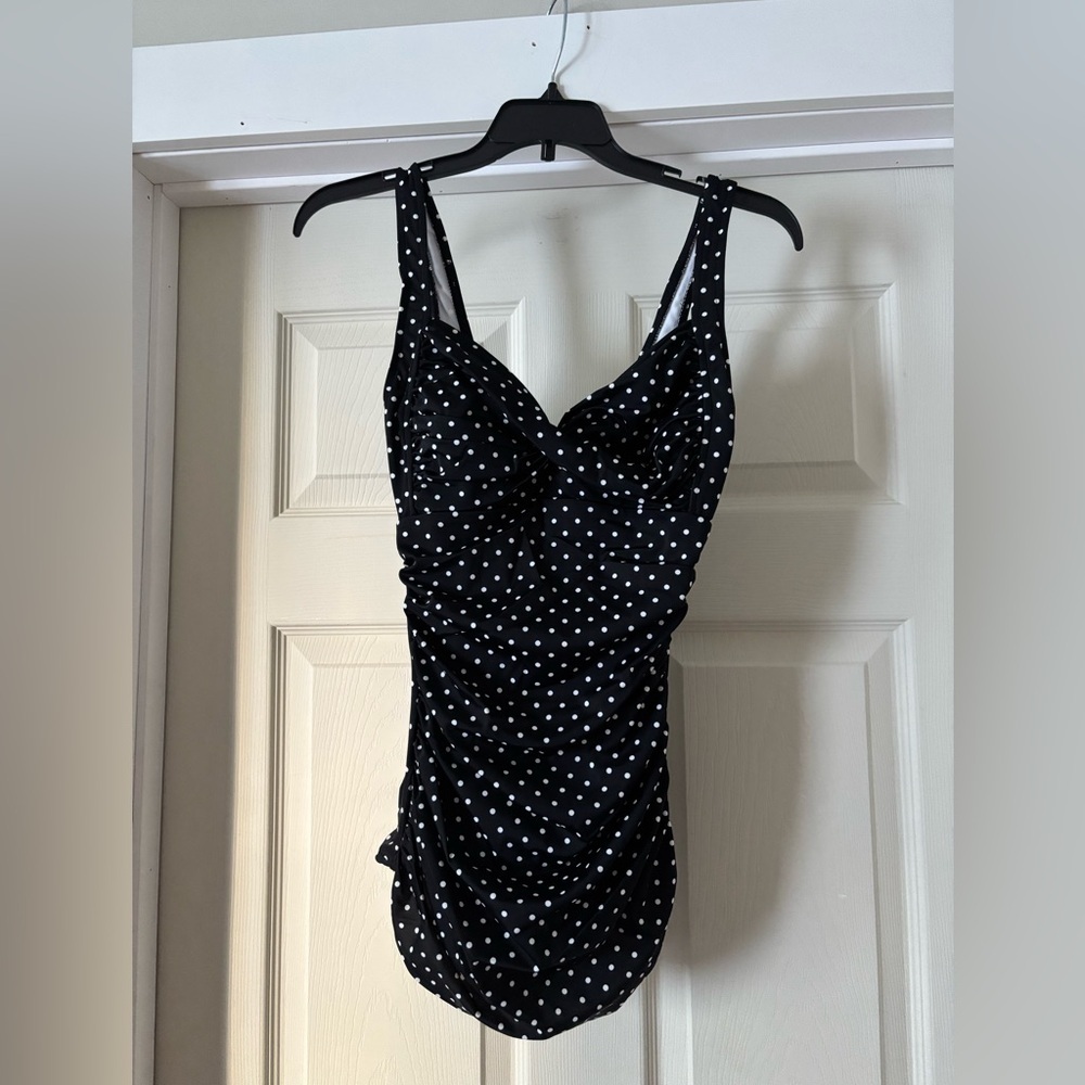 Classic Black Polka Dot Ruched One-Piece Swimsuit